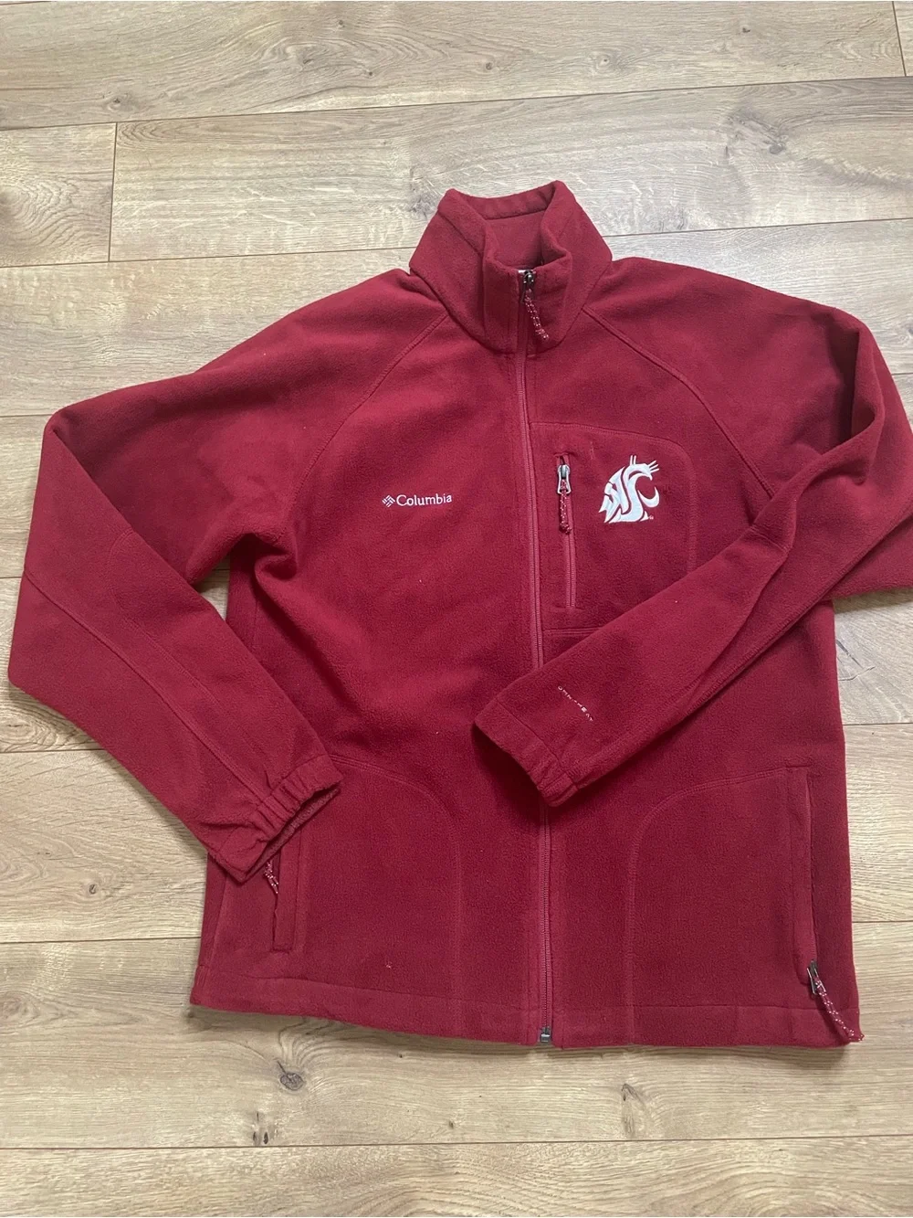 Columbia Red Full-Zip Fleece Jacket with     WSU Cougars logo size Small